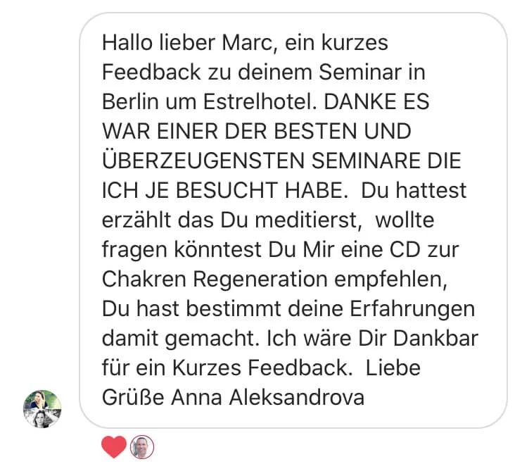 Whatsapp-Nachricht von Anna Aleksandrova mit ausführlichem Feedback zum Berlin-Seminar