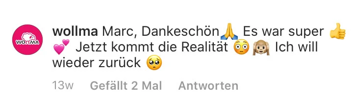 Instagram-Kommentar von wollma Dankeschön an Marc Galal