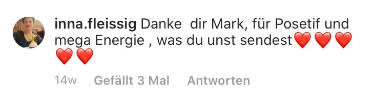 Instagram-Kommentar mit Lob für Marc Galal und Seminar-Atmosphäre