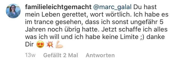 Instagram-Kommentar von familieleichtgemacht an Marc Galal über Leben verändert