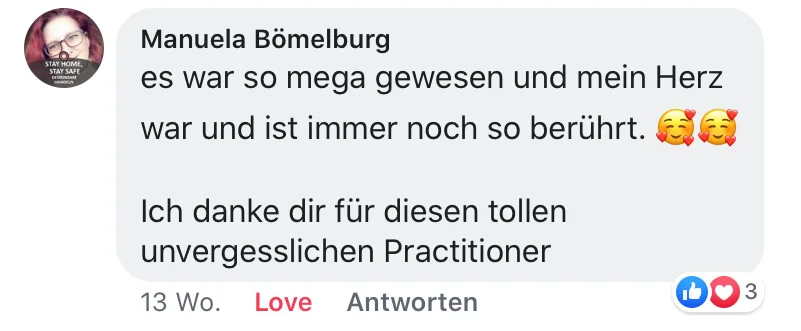 Facebook-Kommentar von Manuela Bömelburg über emotionales Seminar-Erlebnis