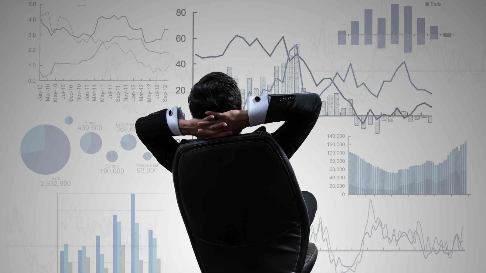 Investor mit Kopf in Händen vor Finanzcharts und Börsendiagrammen
