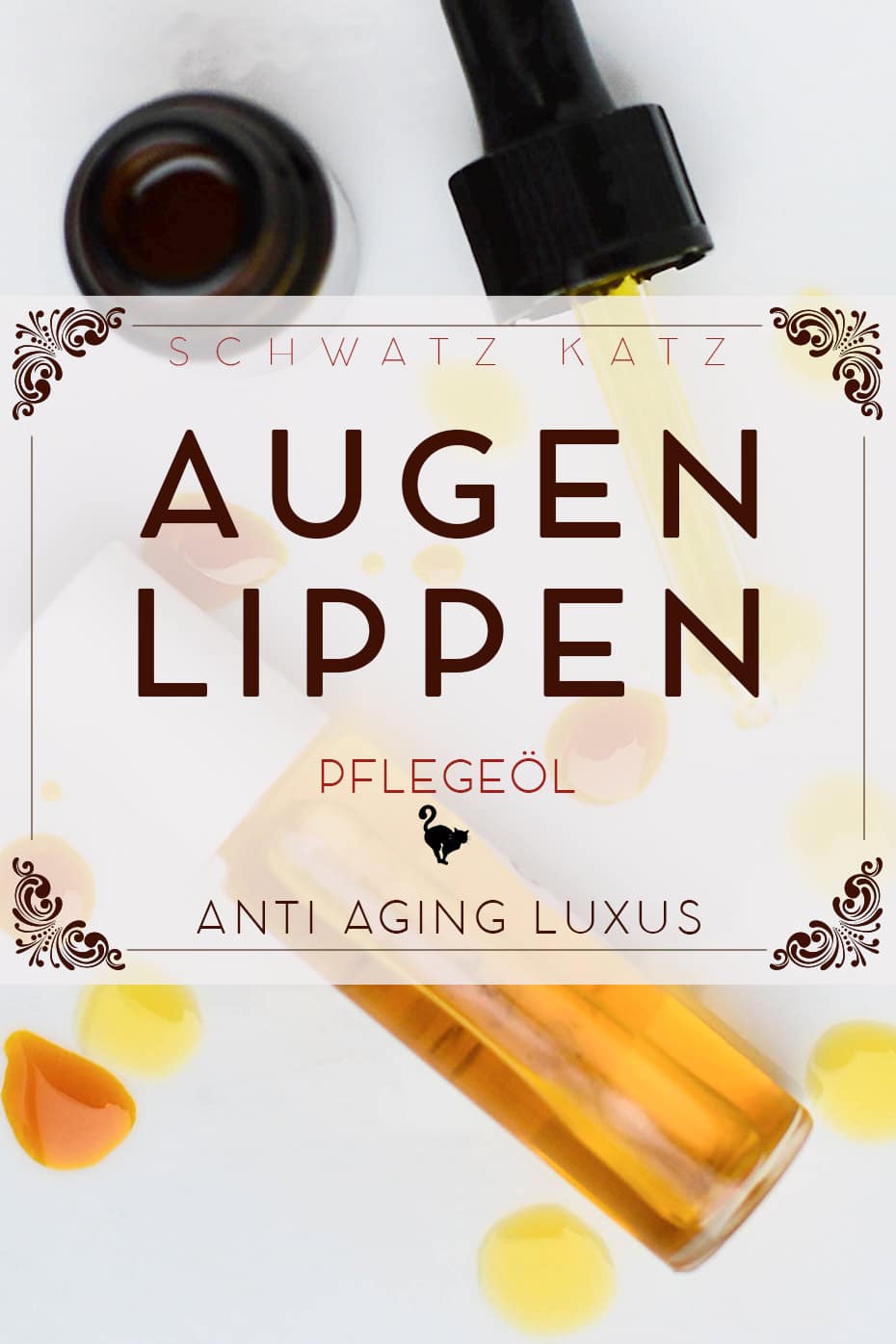 Augenöl & Lippenkonturöl »Overnight Star« – Rezept-E-Book 2 Produktabbildung Overnight Star Augenöl & Lippenöl mit Pipette und Ölflaschen auf weißem Hintergrund