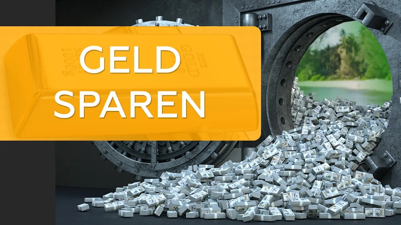 YouTube-Thumbnail mit gelbem Banner und Geldschein-Motiv zum Thema Sparen