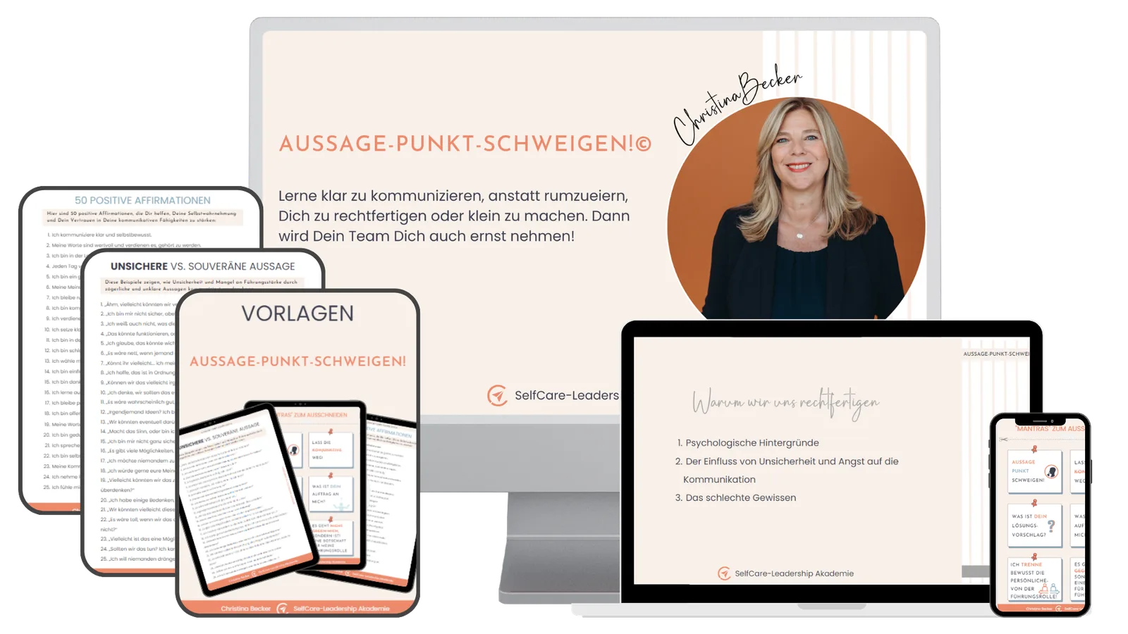 Vollständige Landing Page Hintergrund Aussage-Punkt-Schweigen mit allen Kursmodulen und Materials