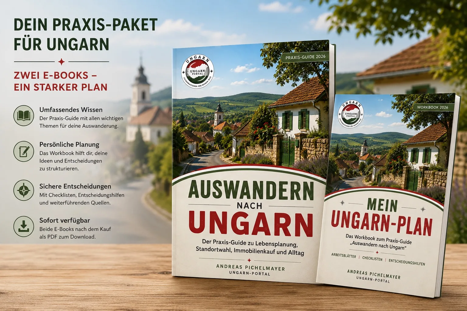 Praxis-Paket Auswandern nach Ungarn mit zwei E-Books und Ungarn Portal Logo