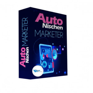 Auto-Nischen-Marketer Produktbox mit dunkelblauem Hintergrund, Smartphone-Grafik und Marketer-Schrift