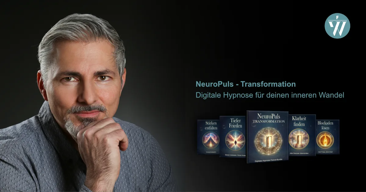 Autogenes Training Grundstufe – Videokurs zur Entspannung 6 Felix Willer mit NeuroPuls-Transformation Produkten vor dunklem Hintergrund