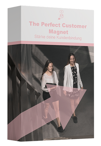 Bonus-Modul The Perfect Customer Magnet mit zwei Frauen, pink-weißes Design, Pfeile und Kundenbindungs-Thema