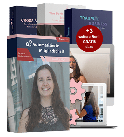 Gesamtpaket auseinander mit allen Produktboxen, roter Badge +3 weitere Boni GRATIS dazu, Automatisierte Mitgliedschaft, Cross