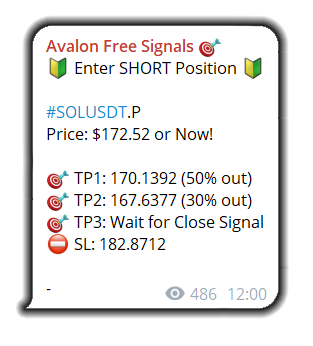 Telegram Signal Screenshot SOLUSDT Short-Position mit Einstieg, Takeprofit und Stoploss