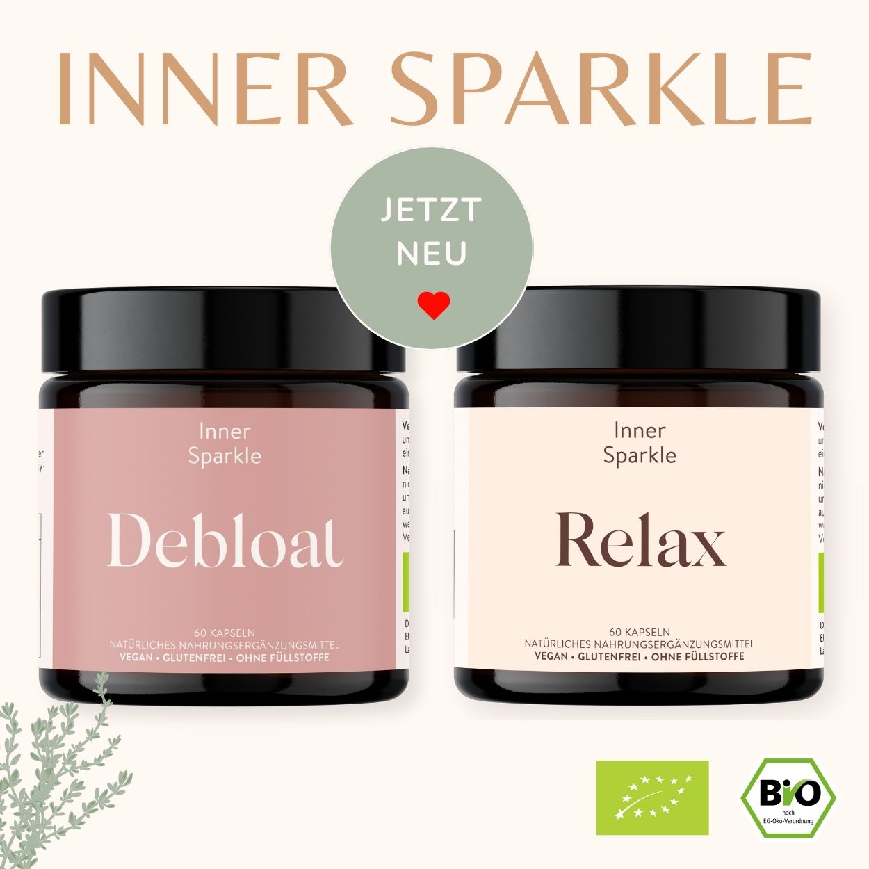 Inner Sparkle Produktlinie mit Debloat und Relax Kapseln und Matcha, neu