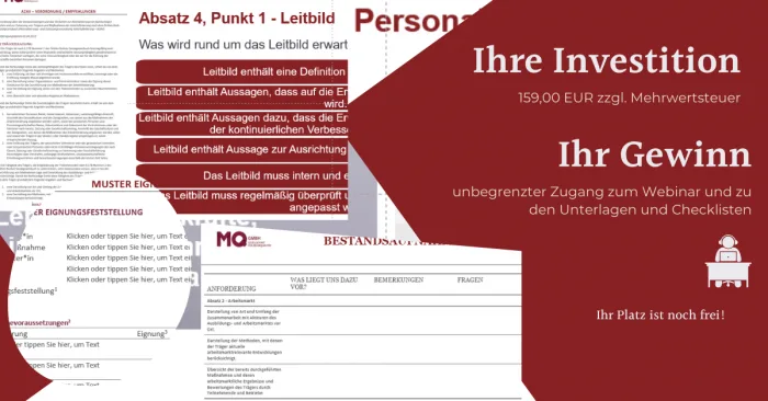 Responsive Ansicht des Kursmoduls Leitbild mit Investitionsdetails und verfügbarem Platz