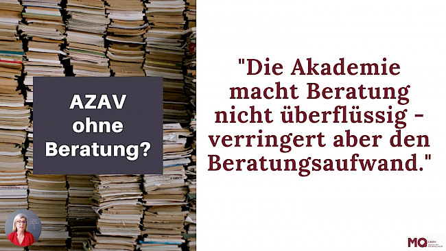 Gestapelte Aktenordner mit Text zu AZAV-Beratung und Quote