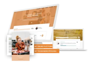 Mockup des B.A.R.F Online-Kurses mit Website-Screenshots und Plattform-Übersicht