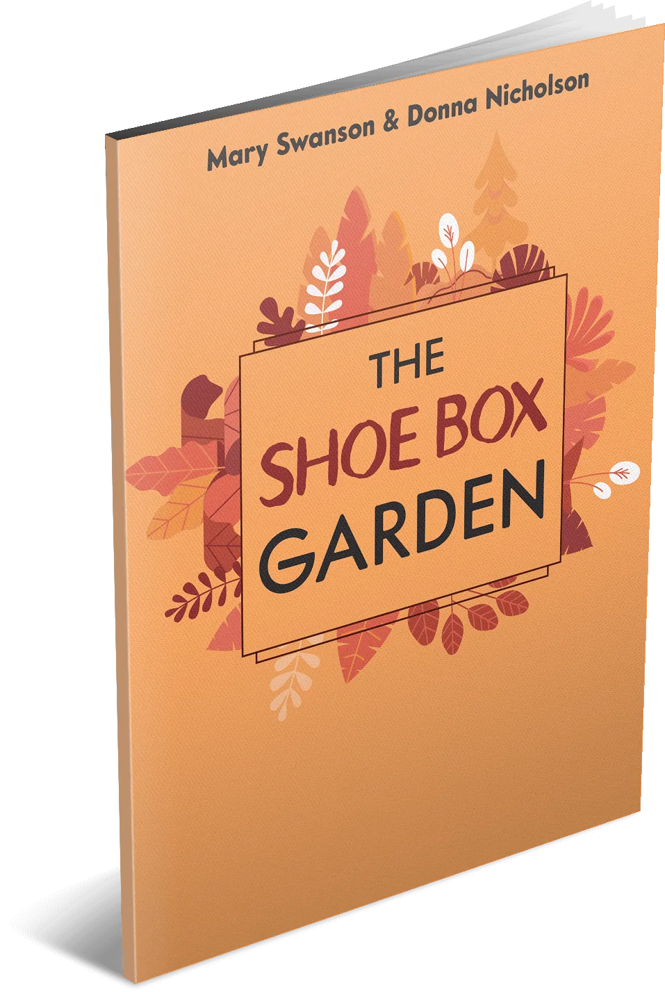 The Shoe Box Garden Buch-Cover in Orange mit dekorativen Blatt-Illustrationen