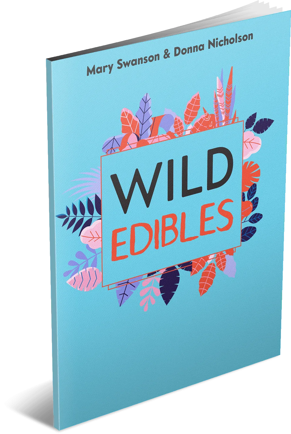 Wild Edibles Buch-Cover in Blau mit illustrierten Blättern und Kräutern