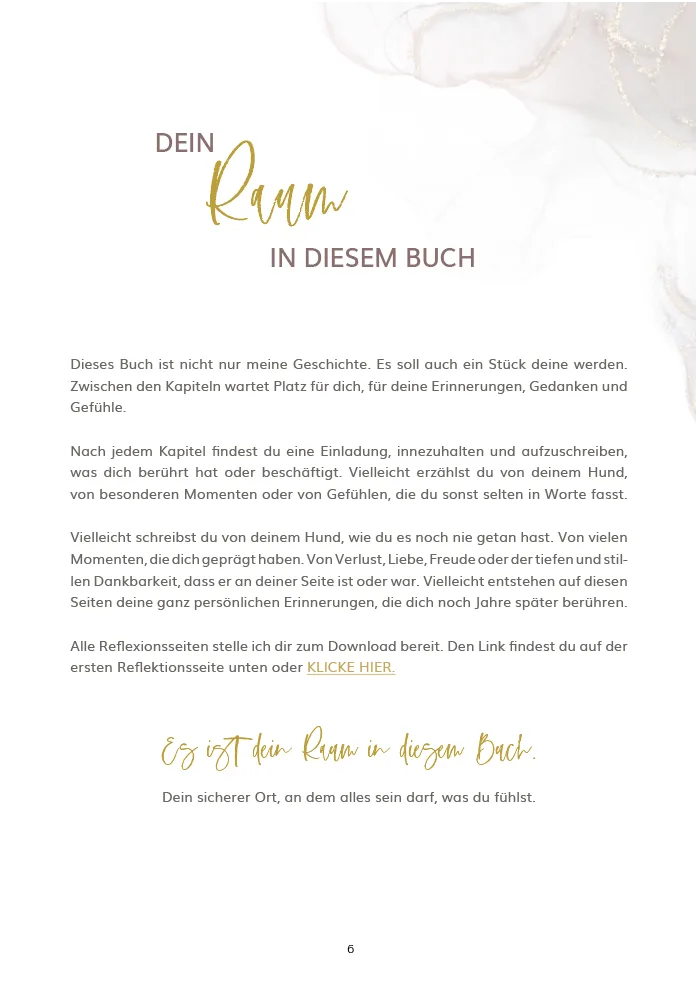 Buch-Innenseite mit Heading Dein Raum in diesem Buch und ausführlichem Text zur Funktion des Buches