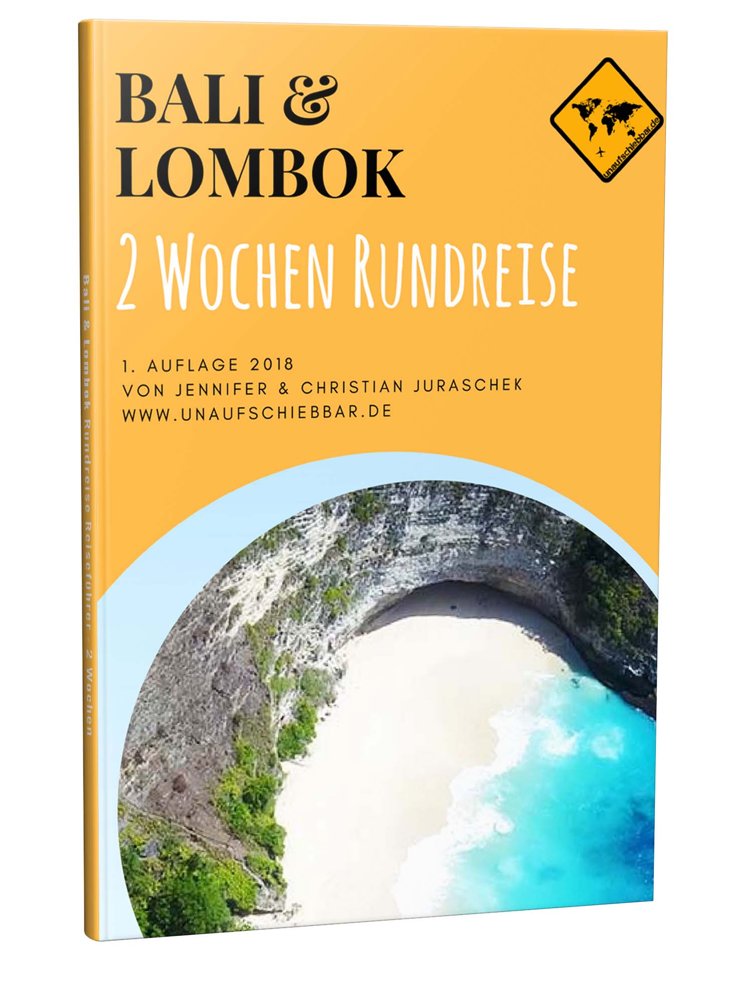 Bali Lombok Reiseführer 2 Wochen Rundreise Cover mit gelbem Hintergrund und Strandbild