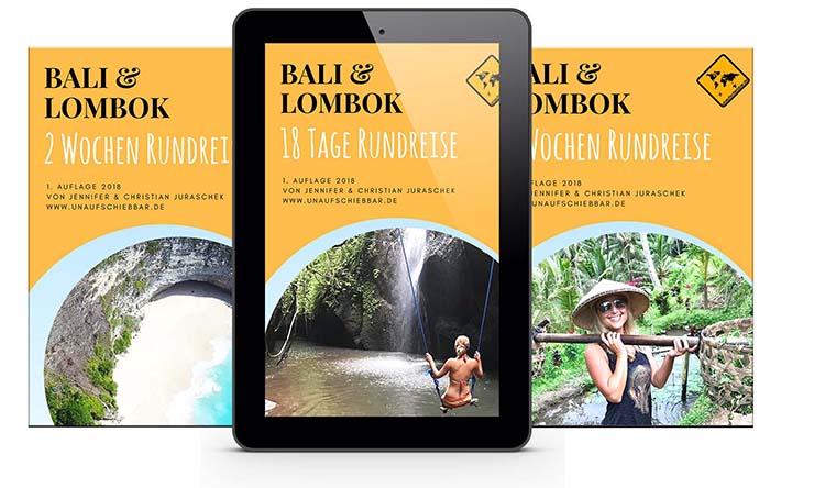 Bali Lombok Reiseführer Rundreise in drei Ausgaben auf Tablet und neben Tablet