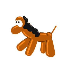 Orange und schwarze Ballonfigur eines Pferds mit Mähne