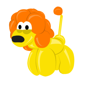 Orange und gelbe Ballonfigur eines Löwen mit Mähne und Schwanz