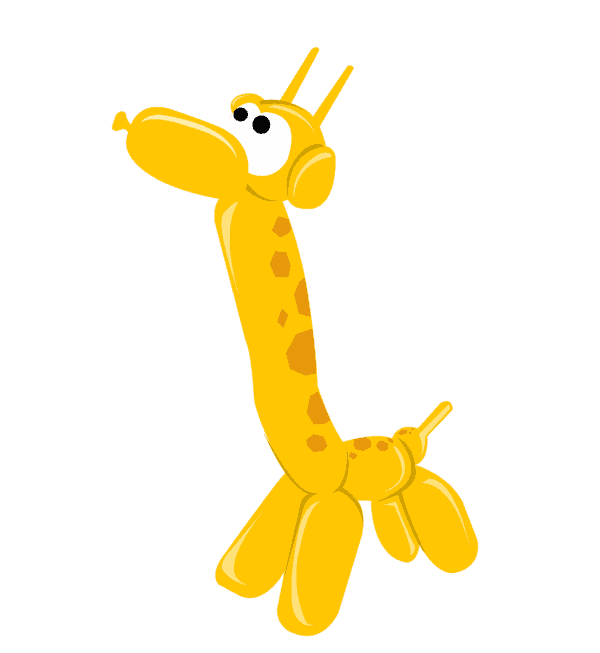 Gelbe Ballonfigur einer Giraffe mit langen Ohren und Flecken