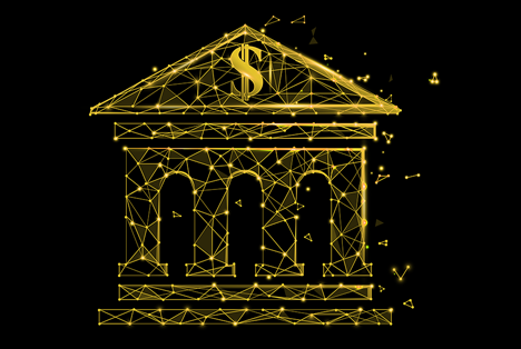 Banking Encyclopedia – E-Book über Auslandskonten 3 Banking Encyclopedia Hero-Grafik mit goldenem Bankgebäude-Symbol auf schwarzem Hintergrund