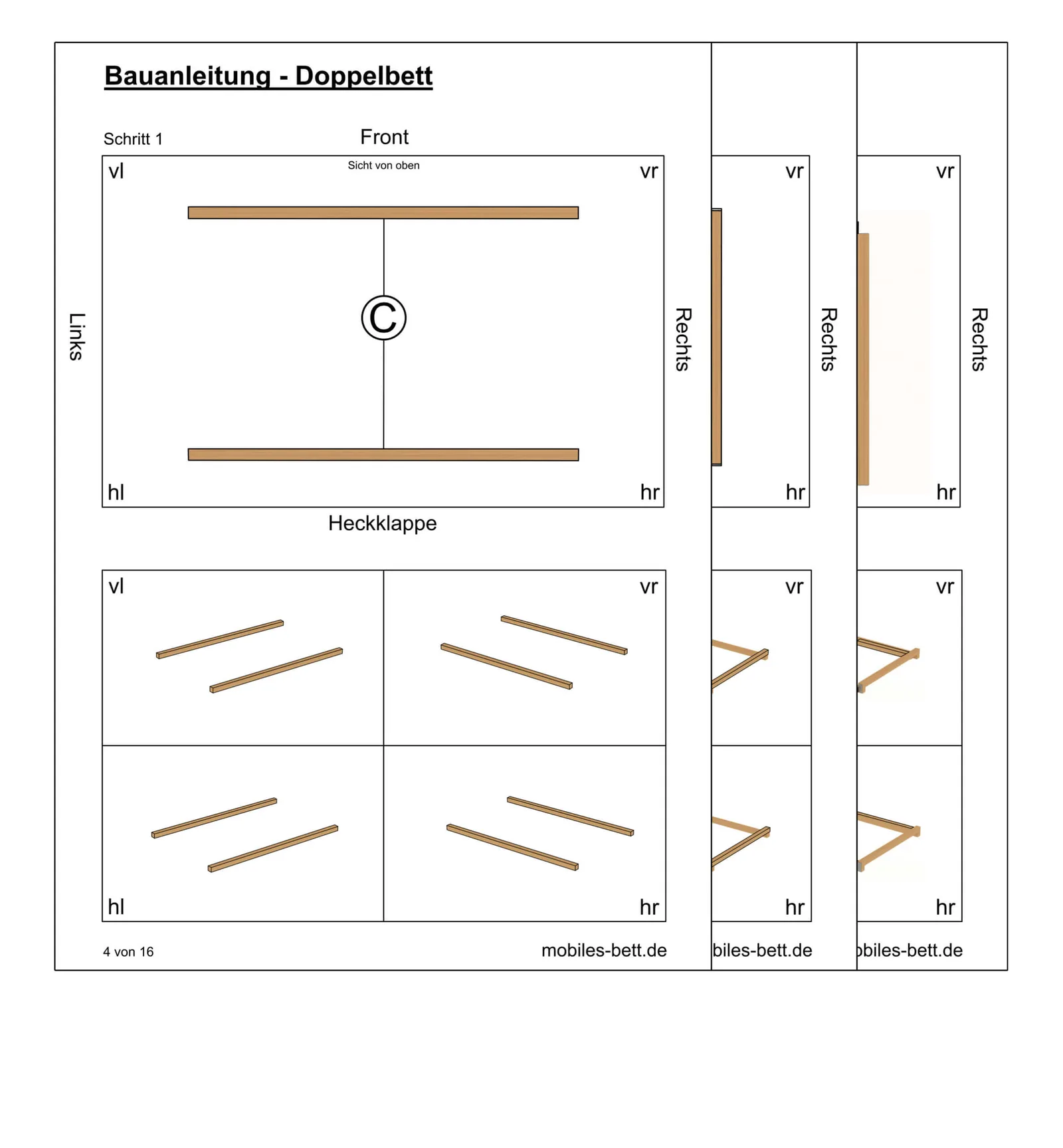 Schritt-für-Schritt Bauanleitung für Doppelbett mit technischen Zeichnungen