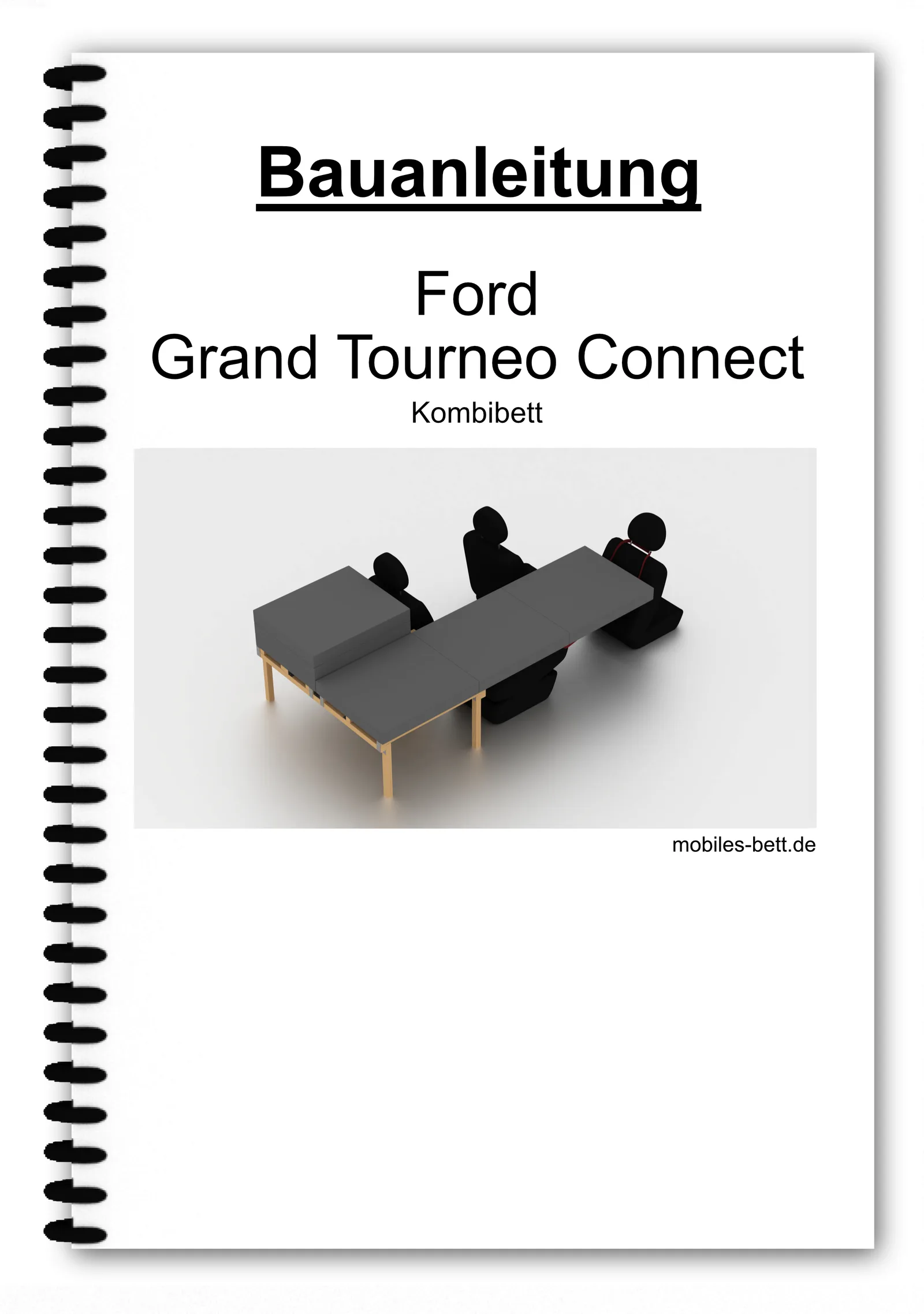 Cover der Bauanleitung für Ford Grand Tourneo Connect Kombibett mit Abbildung des flexiblen Bettes