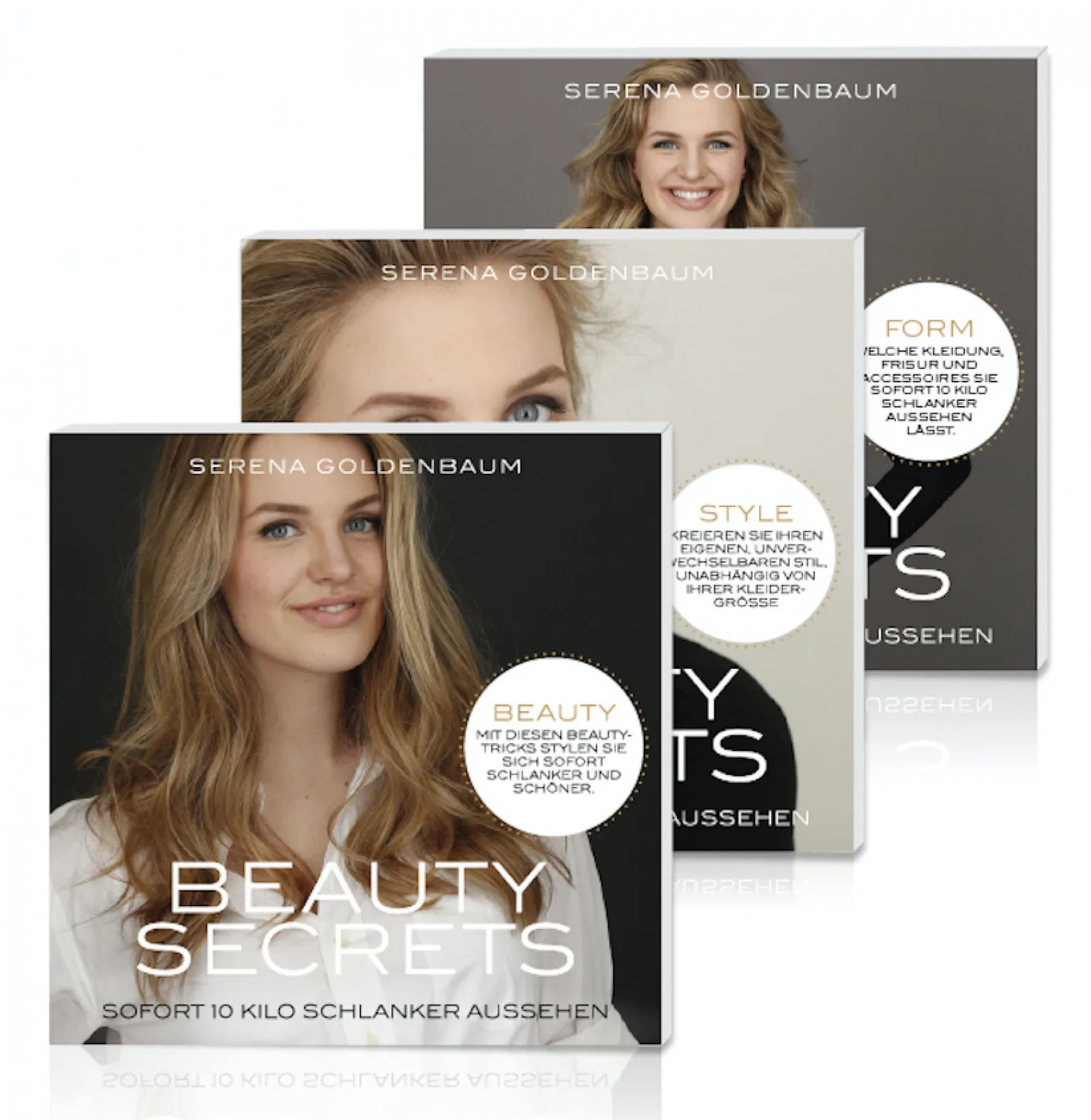 Mockup von drei Beauty-Ratgebern von Serena Goldenbaum zu Beauty, Form und Style