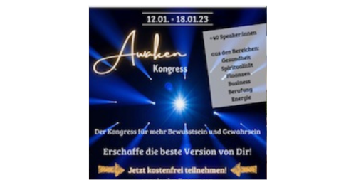 Ankündigungsplakat für Aufblühen Kongress vom 12.01.–18.01.23 mit Call-to-Action
