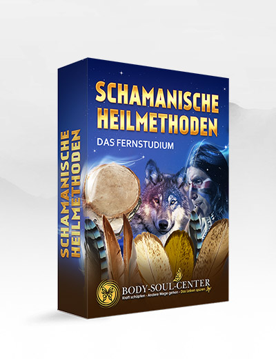Produktbox Schamanische Heilmethoden Fernstudium mit Mond und Wolf-Grafik