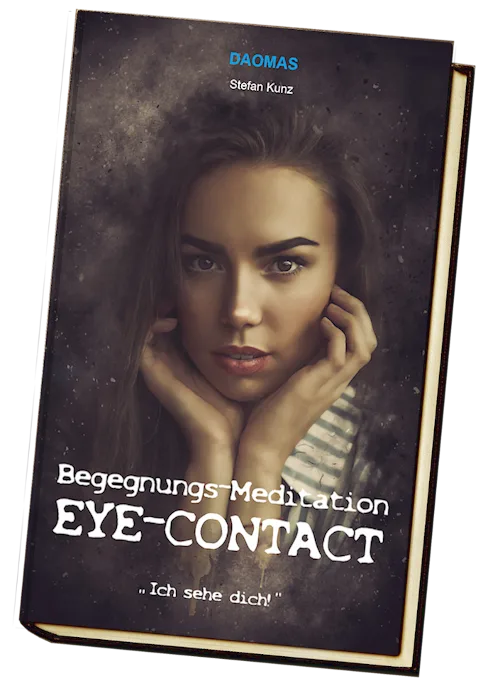 E-Book-Cover Begegnungs-Meditation Eye-Contact von Stefan Kunz, Frauenporträt mit intensivem Blickkontakt
