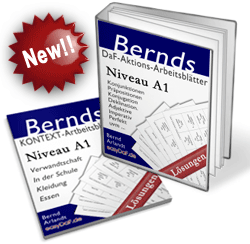 Produktmockup Bernds Niveau A1 DaF-Aktions-Arbeitsblätter mit Newly-Siegel und Antwortschlüssel