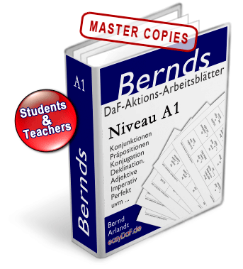 Produktmockup Bernds DaF-Aktions-Arbeitsblätter Niveau A1 Master Copies für Students & Teachers