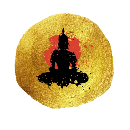 Berufungskongress Logo mit Yoga-Meditationsfigur auf goldenem Kreis mit rotem Hintergrund