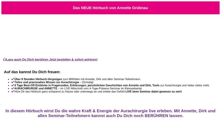 Berührt – Hörbuch zur Aurachirurgie von Annette Grübnau