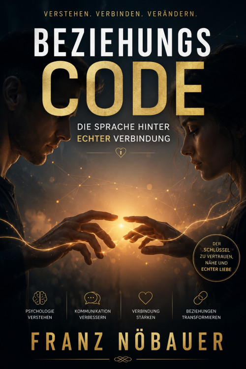 Beziehungscode-Cover von Franz Nöbauer mit zwei Händen und goldenem Licht, Untertitel Die Sprache hinter echter Verbindung