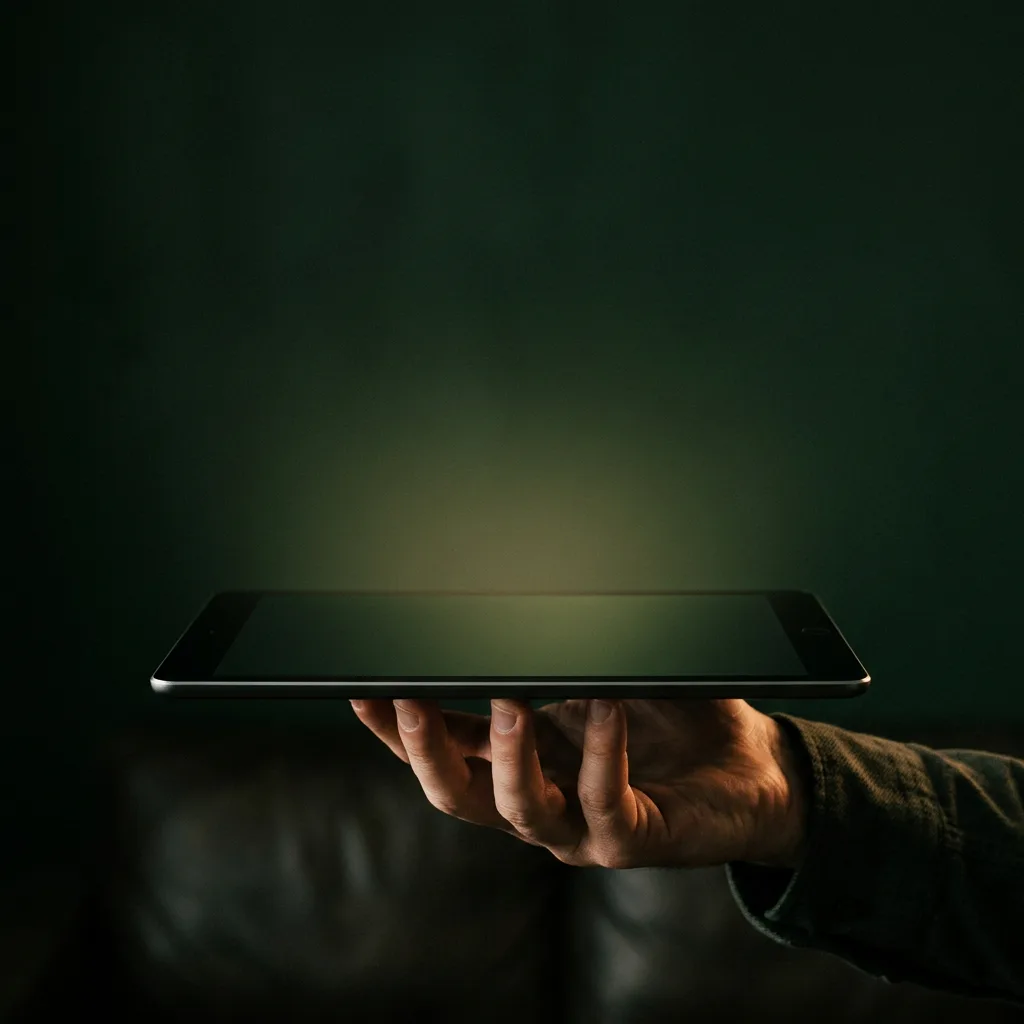Hand hält Tablet mit Billfix Rechnungsprogramm-Anwendung