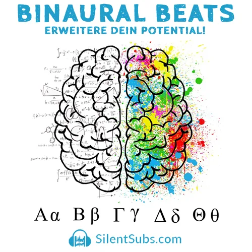 Binaural Beats Komplettpaket Cover mit buntem Gehirn und griechischen Buchstaben