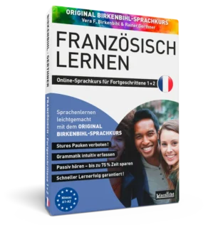 Produktbox des Original Birkenbihl-Sprachkurs Französisch mit Buchtitel und Gruppenportrait