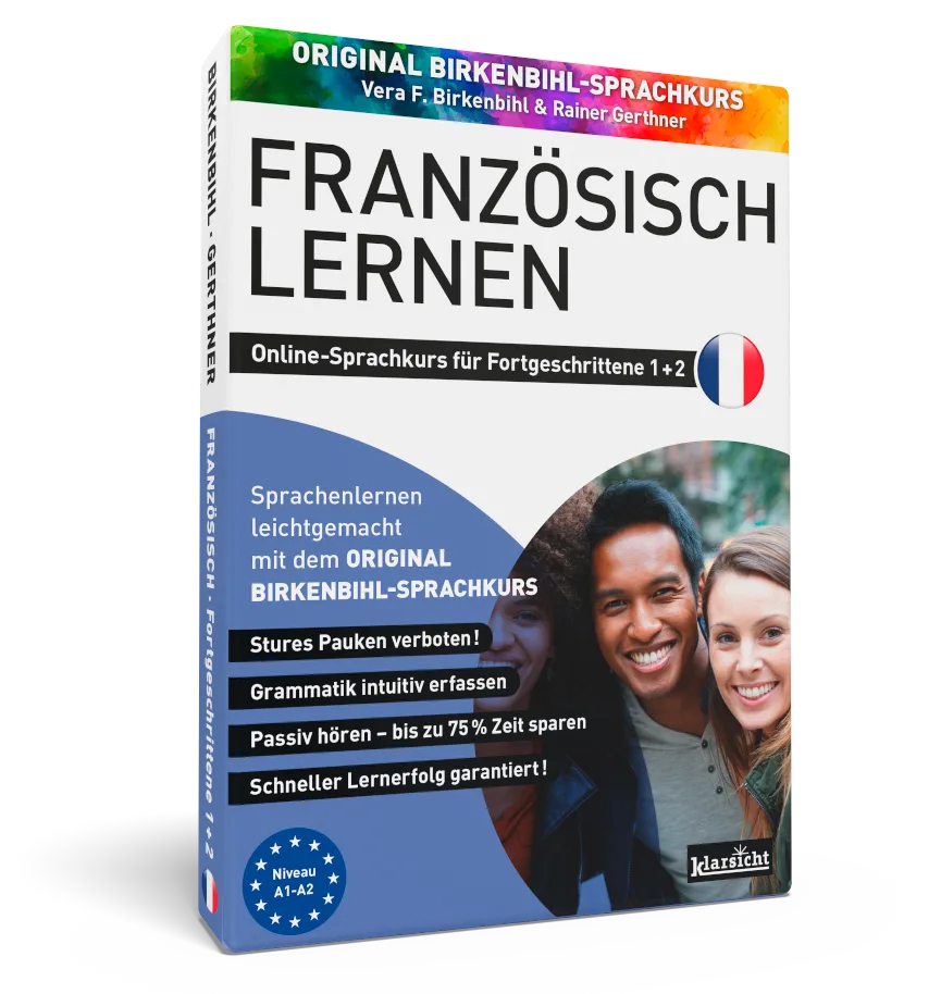 Produktbox des Original Birkenbihl-Sprachkurs Französisch mit Buchtitel und Gruppenportrait