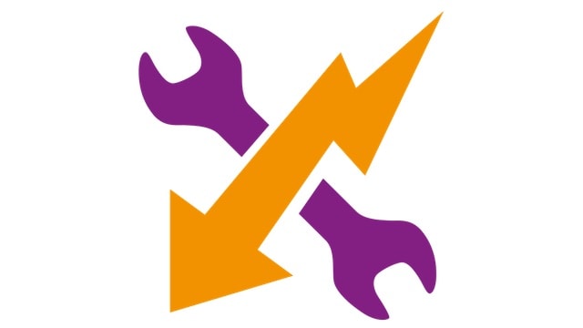 Blitzhypnose lernen Icon mit Pfeil und Schraubenschlüssel in Orange und Lila