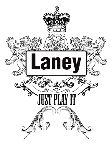 Laney Wappengrafik mit Krone und Löwen, Schriftzug "Just Play It"