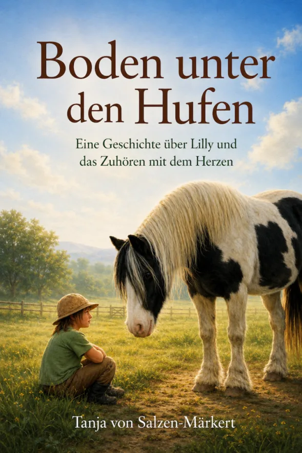 Buchcover Boden unter den Hufen von Tanja von Salzen-Märkert mit Kind und Pferd auf Wiese