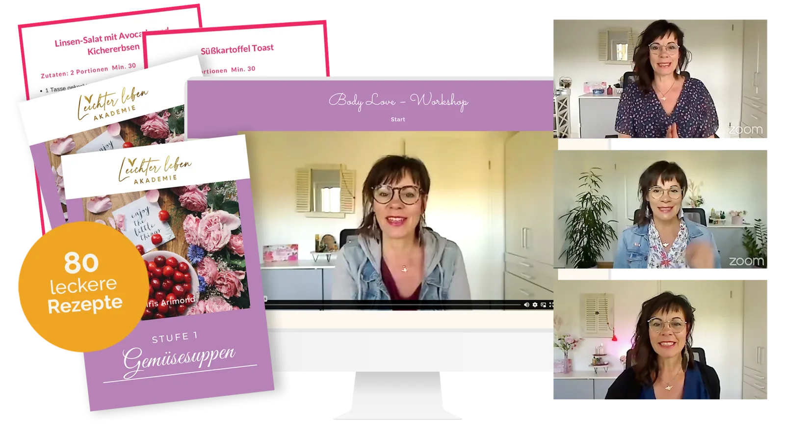 Body Love Workshop Mockup auf Tablet und Smartphone, Kursinhalte sichtbar