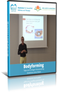 Bodyforming Videokurs DVD-Cover mit Frau vor Projektionstafel, zeigt Trainingsinhalte