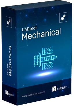 BricsCAD Parametrik 2D/3D – Videotraining Konstruktion 6 CADprofi Mechanical Softwarecover mit technischen Bauteilen und blauem Verlauf