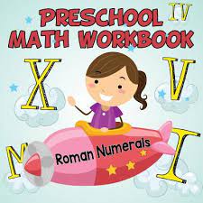 Preschool Math Workbook Cover mit Mädchen auf Rakete und römischen Ziffern